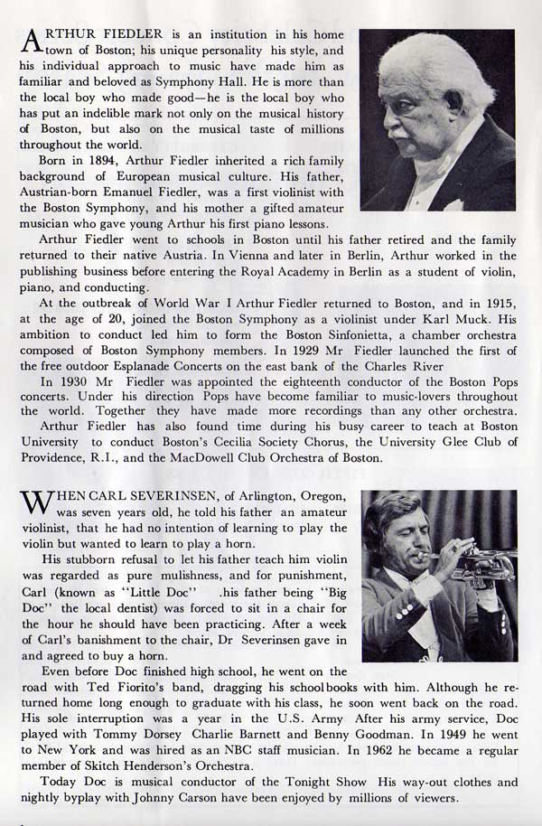 Profile on Arthur Fiedler and Doc Severinsen, guest artist