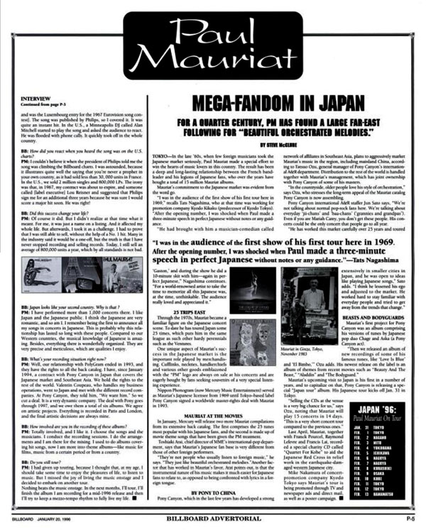 Magazine photo of Paul Mauriat from Billboard Magazine 1996