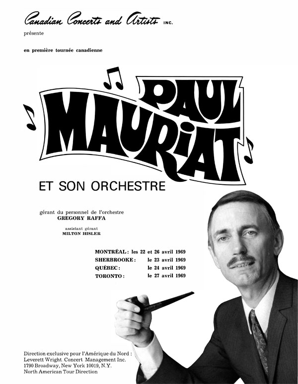 Schedule from Canadian Tour 1969 - Paul Mauriat