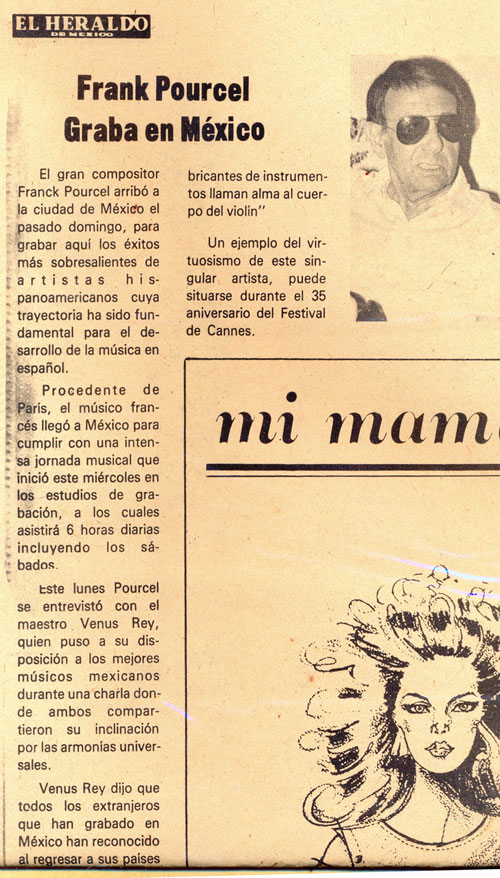 Newspaper clip from Franck Pourcel in Mexico 1984